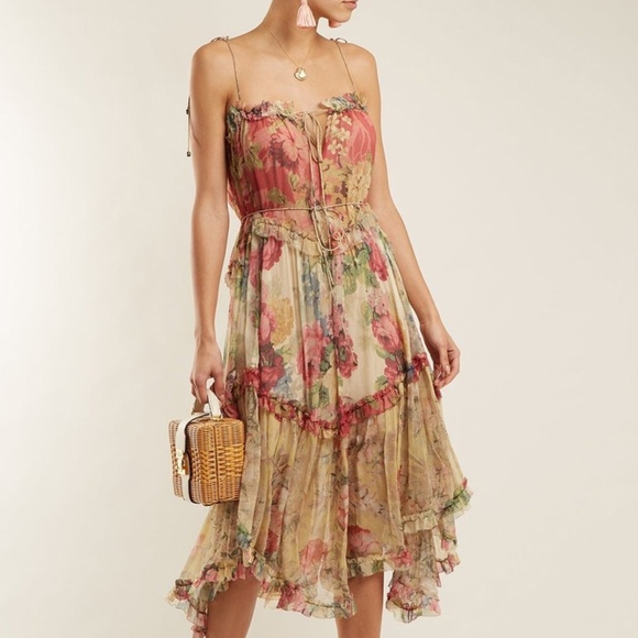 π BOHEMIAN FLORAL RUFFLE DRESS FLOWER MIDI BOHO - Picture 7 of 8